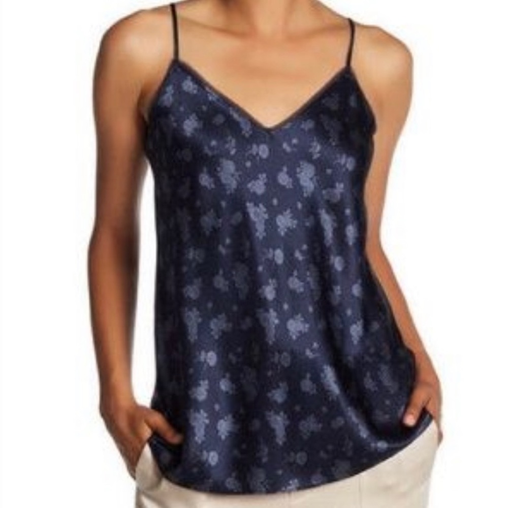 Vince Womens Cami Top 100% Silk with Flower Print Blue Size Small NWT! $245